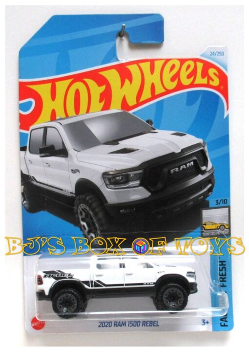 2024 Hot Wheels 2020 RAM 1500 REBEL White 4dr 4x4 Black Stripes #24 Factory Fresh 3/10 New