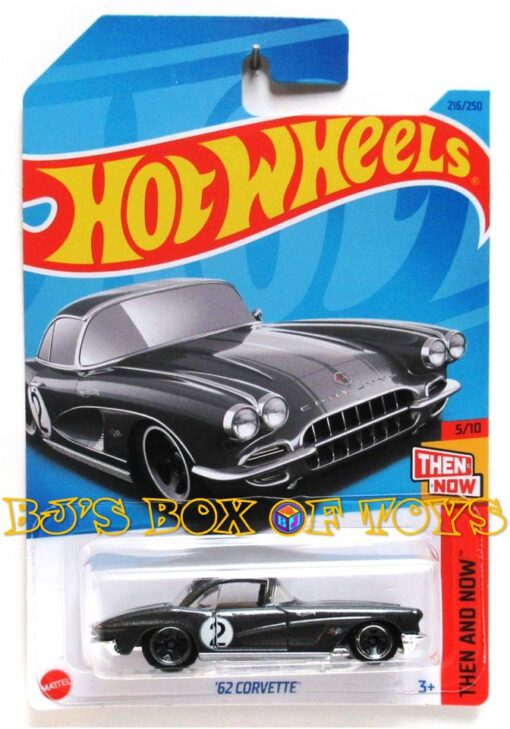 2023 Hot Wheels '62 CORVETTE Black Classic Muscle Car #216 Then and Now 5/10 New