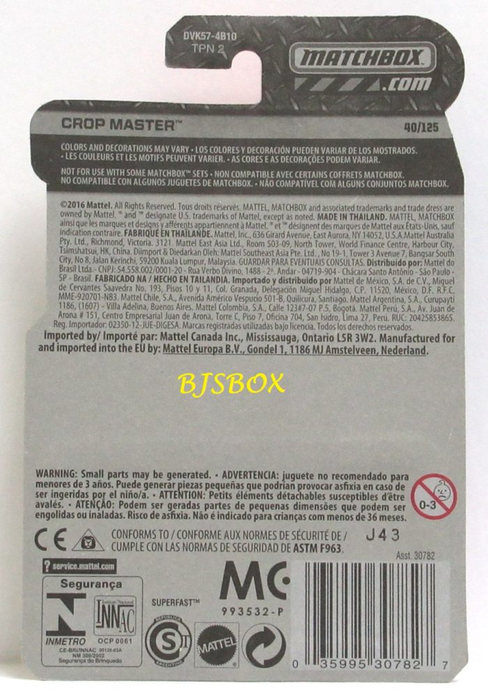 2017 Matchbox CROP MASTER Green Brown Farm Tractor #40/125 MBX Construction New - Image 2