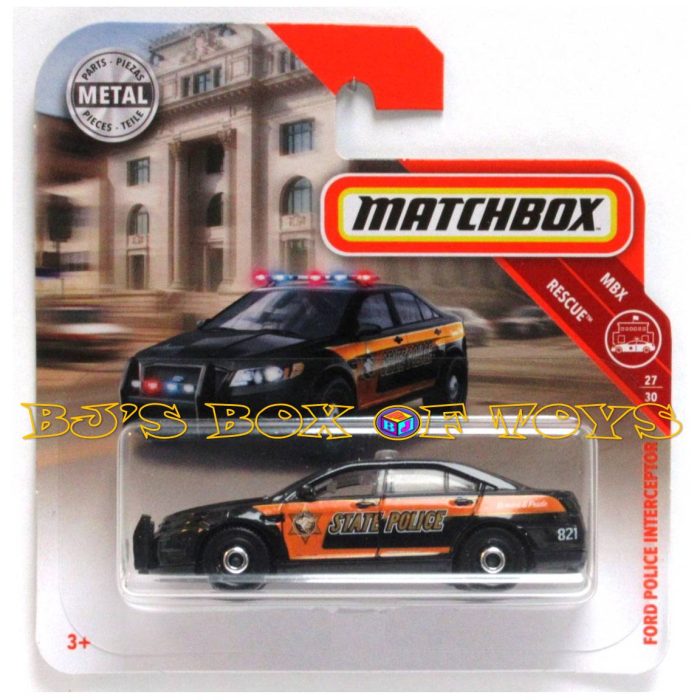 2018 Matchbox Short Card FORD POLICE INTERCEPTOR Black Gold State Police #84/125 MBX Rescue 27/30 New