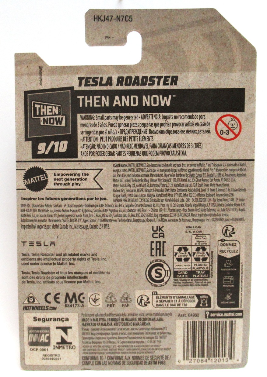 2023 Hot Wheels TESLA ROADSTER Orange Electric Sports Car #249 Then and Now 9/10 New