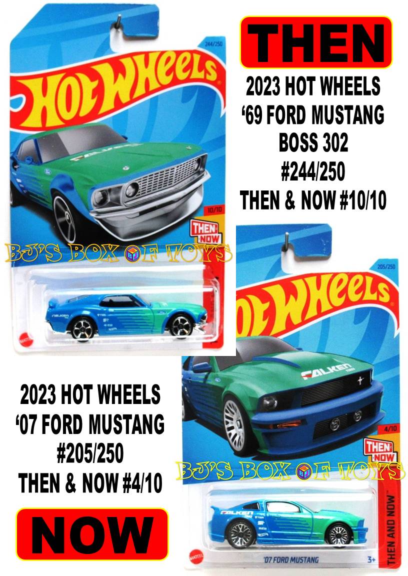 2023 Hot Wheels Then and Now Pair '07 FORD MUSTANG and ’69 FORD MUSTANG BOSS 302 Green Blue #205 #244 New