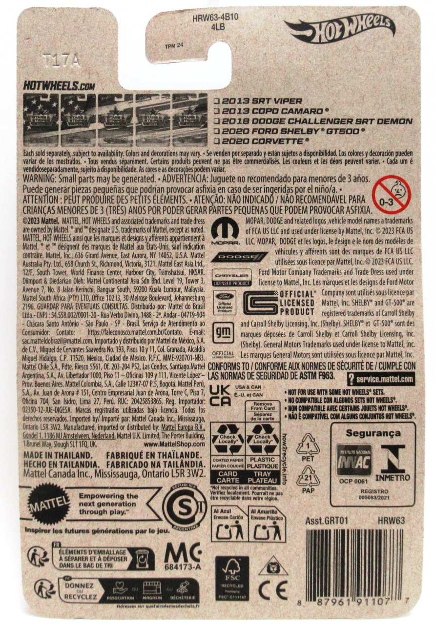 2024 Hot Wheels STARS AND STRIPES Patriotic Collector Cars 5 Lot Set Viper Camaro Challenger Shelby Corvette New - Image 7