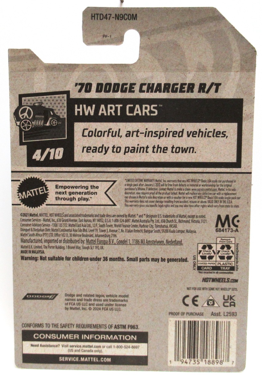 2024 Hot Wheels '70 DODGE CHARGER R/T Multi-Color Custom Mod Car #108 HW Art Cars 4/10 New - Image 2
