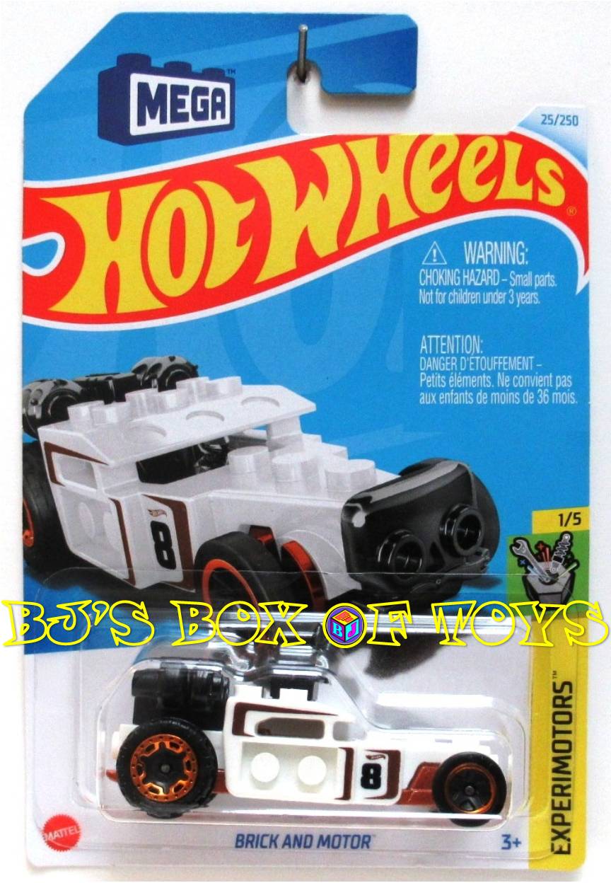 2024 Hot Wheels BRICK AND MOTOR White Mega Bloks Building Block Vehicle #25/250 Experimotors #1/5 New