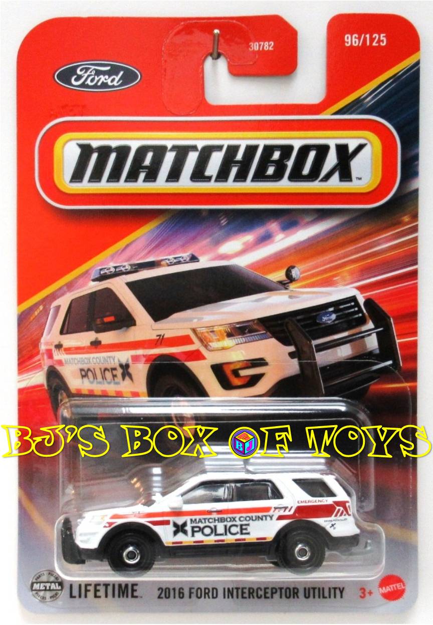2025 Matchbox 2016 FORD INTERCEPTOR UTILITY White Police Patrol Vehicle #96/125 MBX Rescue New