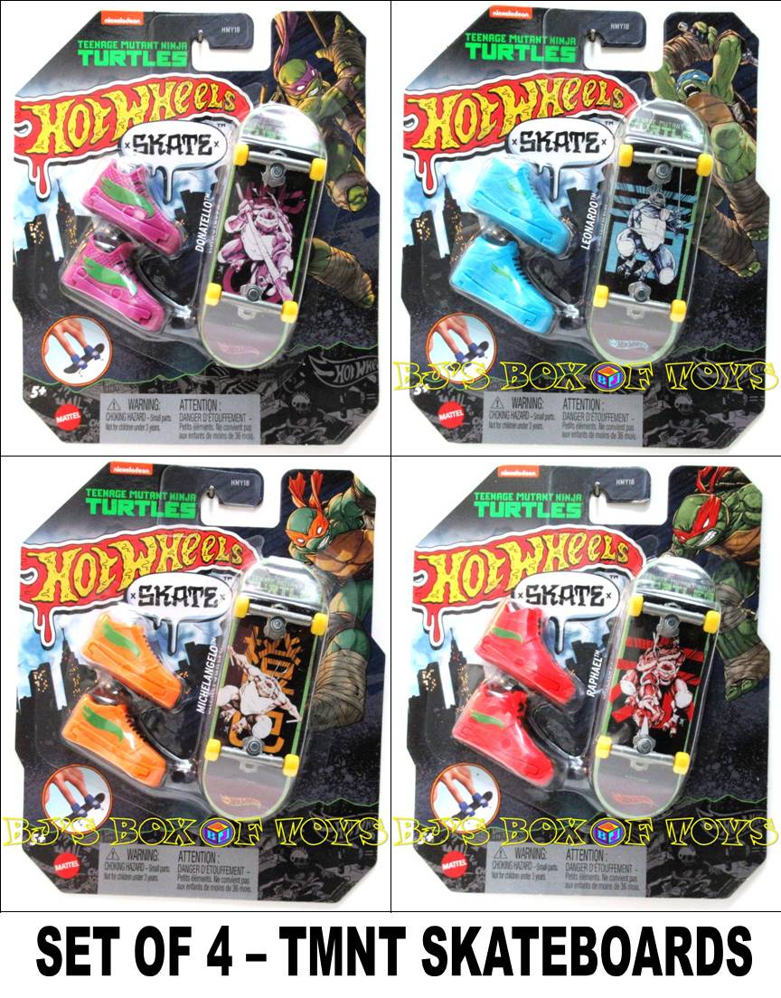 Hot Wheels Skate Teenage Mutant Ninja Turtles Set of 4 TMNT Exclusive Finger Boards and Shoes New