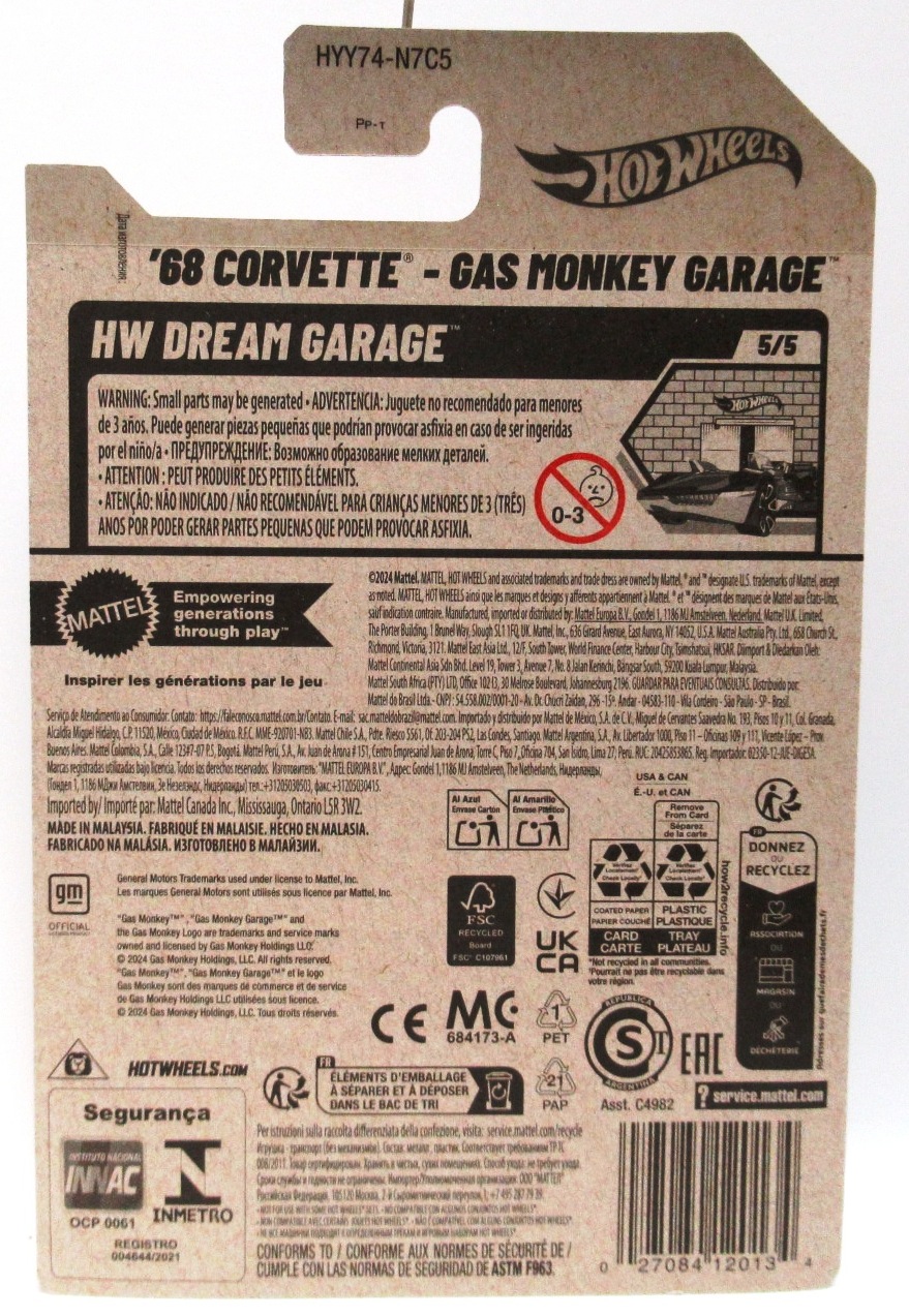 2025 Hot Wheels '68 CORVETTE - GAS MONKEY GARAGE Green Custom Race Car #134 HW Dream Garage 5/5 New