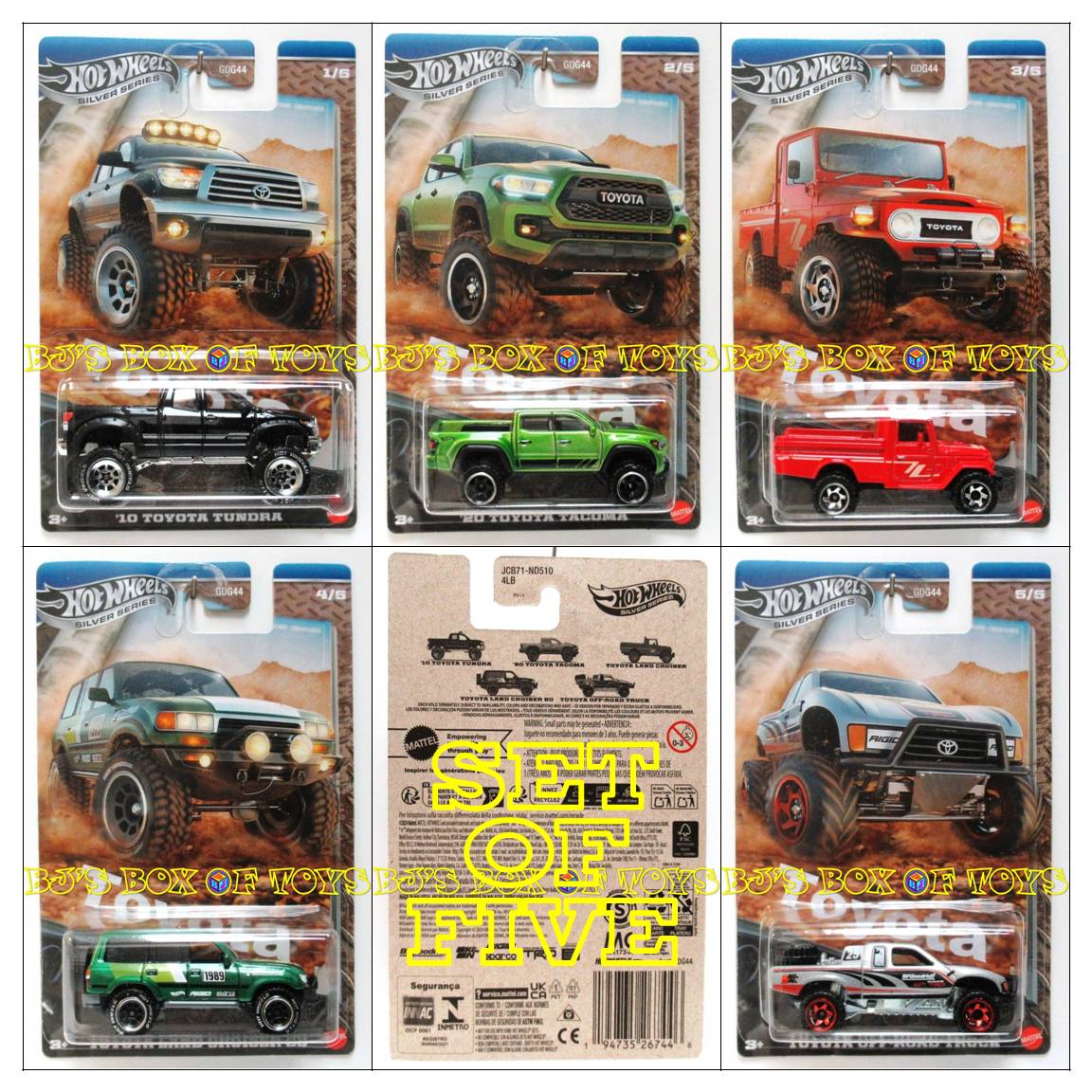2025 Hot Wheels Silver Series Collector Trucks Set of 5 Tundra Tacoma Land Cruiser Off-Road New