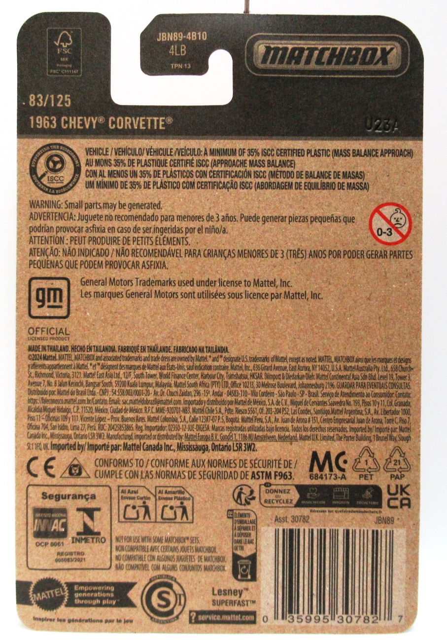 2025 Matchbox 1963 CHEVY CORVETTE Blue Convertible Classic Roadster Muscle Car #83/125 MBX City New