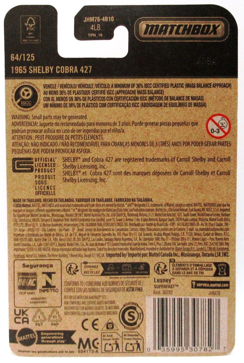 2026 Matchbox 1965 SHELBY COBRA 427 Green #64 New - Image 2