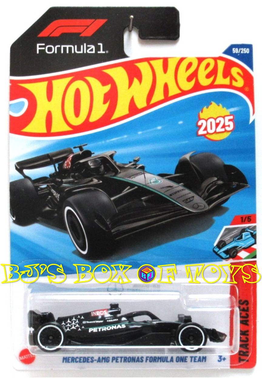 2025 Hot Wheels MERCEDES-AMG PETRONAS FORMULA ONE TEAM Black F1 Race Car #59 Track Aces 1/5 New