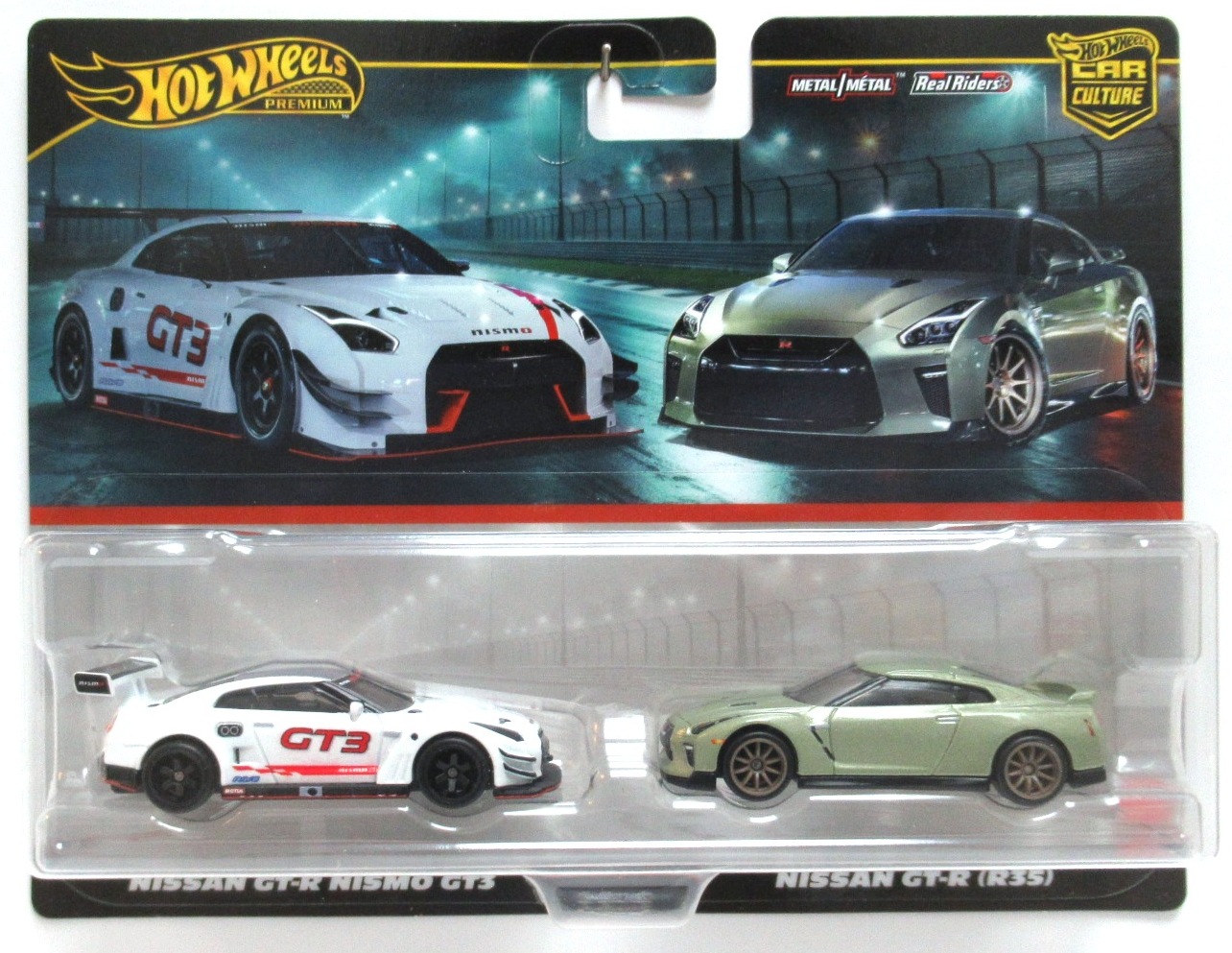 2025 Hot Wheels Premium NISSAN GT-R NISMO GT3 and GT-R (R35) Real Riders Car Culture 2 Pack New