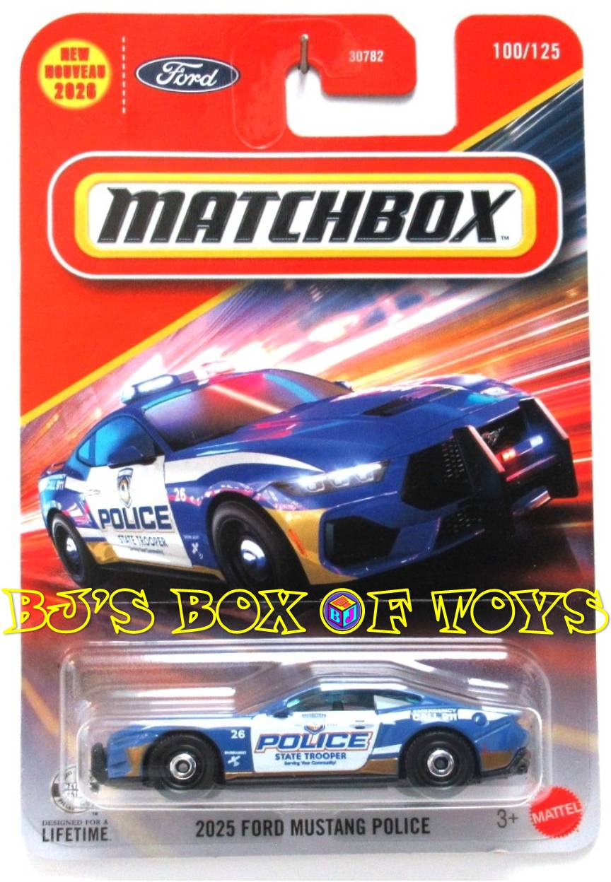 2026 Matchbox 2025 FORD MUSTANG POLICE Blue White State Trooper Pursuit Car #100/125 MBX Rescue New