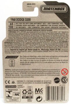 2020 Matchbox 1968 DODGE D200 Black #65 New - Image 2