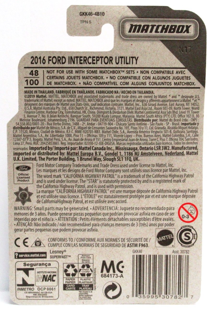 2020 Matchbox 2016 FORD INTERCEPTOR UTILITY Black #48 New - Image 3